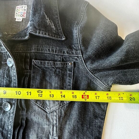 Roxy Women's Jacket Denim M Distressed Black Jean Long Sleeve Grunge - Picture 6 of 9